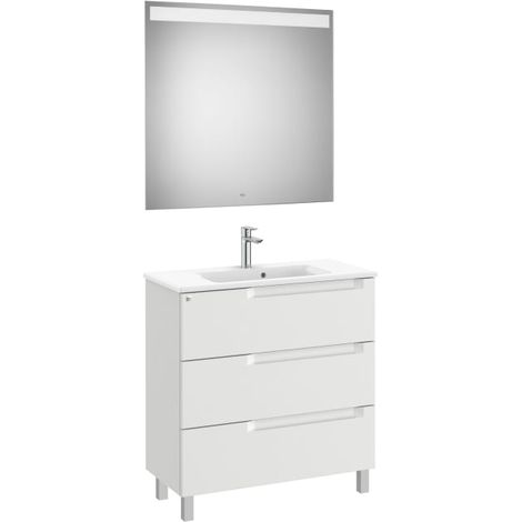 MUEBLE LAVABO 800MM ALEYDA CON PATAS COMPACTO 3 CAJONES + ESPEJO GRIS PIEDRA