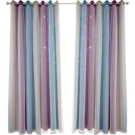 53 Inch Double Layer Polyester Blackout Curtains (Purple 53" W) (1/2)