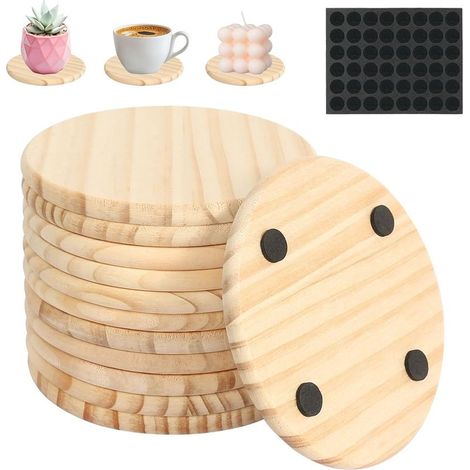 12 Pièces Dessous de Verre Bois Brut sous-Verres Rond Dessous de Verre en Bois avec Tapis Antidérapant Pots de Fleurs Pad Assiette pour Bougies sous (1/5)