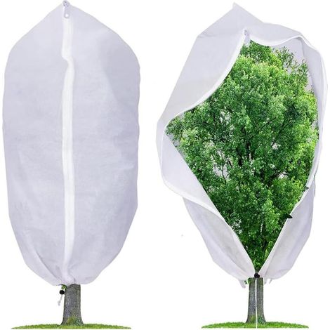 2 Stück Winterschutz für Pflanzen 240 x 200cm Frostschutz Pflanzen Haube Pflanzenschutz Winterschutz Kübelpflanzensack Schutzhülle für Pflanzen mit Reißverschluss und Kordelzug Weiß