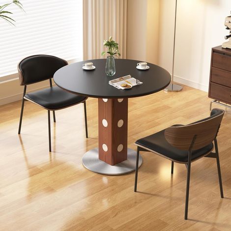 Runder Tisch mit Sintersteinplatte 90 cm, Holz-Metall-Gestell,schwarz (1/5)