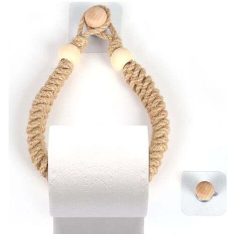 FENOPLASTICA1 Pcs Porte-Serviettes en Corde Porte-Papier Salle de Bain Support pour Rouleau de Papier Toilette Porte-Serviettes en Bois en Corde De Jute Rétro pour Salle Cuisine (1/4)