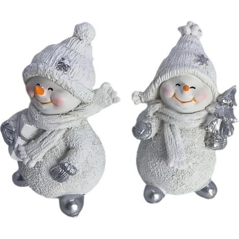 Snowman - Resine - Décoration De Noël Pour Arbre À Étoiles, Cheminée Et Appui De Fenêtre - Lot De 2 (1/4)