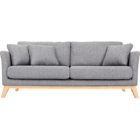 Divano scandinavo 3 posti grigio chiaro piedi legno OSLO