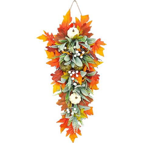 45 cm künstlicher Kürbisblatt-Girlande, vielseitige Herbstdekoration für die Haustür, tropfenförmig (1/3)