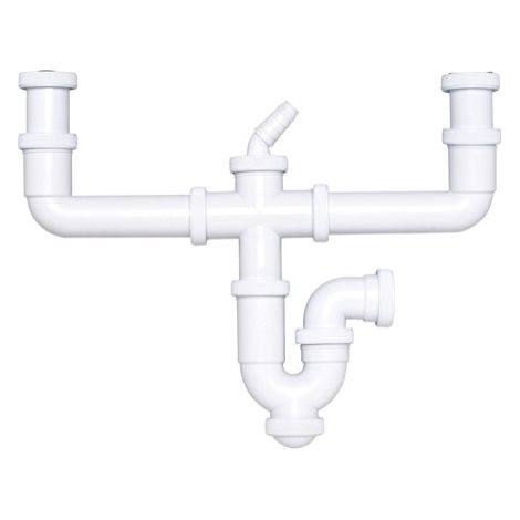 Sifón curvo extensible con salida horizontal, doble racor y toma de electrodomésticos - CREARPLAST