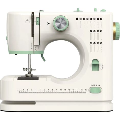 Máquina de coser, diseño de doble aguja, 16 patrones de puntada incorporados, tamaño compacto, alimentación de CA, funcionamiento sencillo. (1/5)