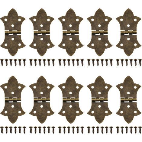 Lot de 10 charnières décoratives à rabat avec vis, bronze antique, pliables à 6 trous pour boîte en bois, armoire, boîte à bijoux (1/5)