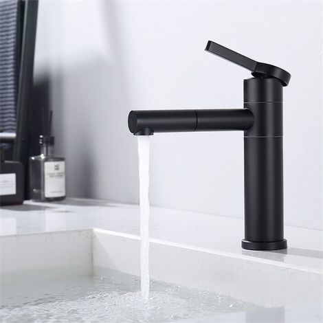 Robinet Salle de Bain Bec Pivotant 360° Mitigeur Lavabo Noir Mitigeur pour Vasque Robinetterie de Lavabo en Acier Inox (1/5)