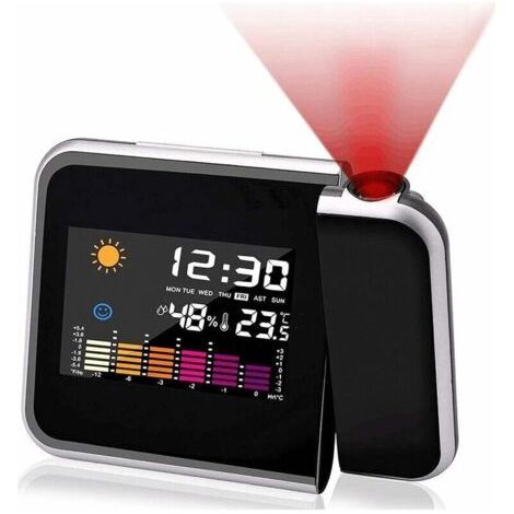 BARKBUSTERS Réveil à projection, calendrier à écran couleur, station météo personnelle pour chambre à coucher, projecteur à intensité variable, double alarme, affichage LCD, date, heure, température,  (1/4)
