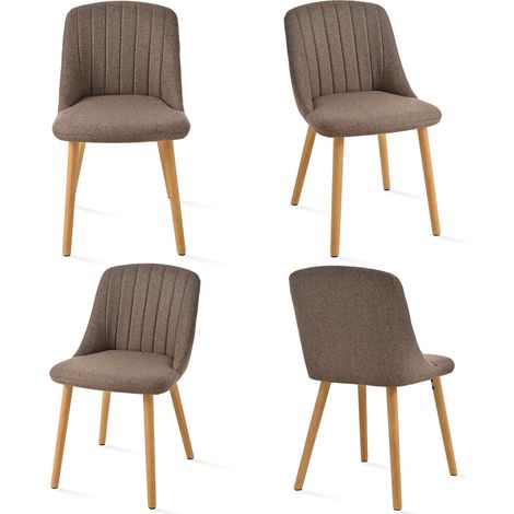 Goeurvant Chaises de salle à manger modernes avec coussin d'assise épais, dossier ergonomique et pieds en bois, Style et confort réunis - Lot de 4 - Marron - Lin