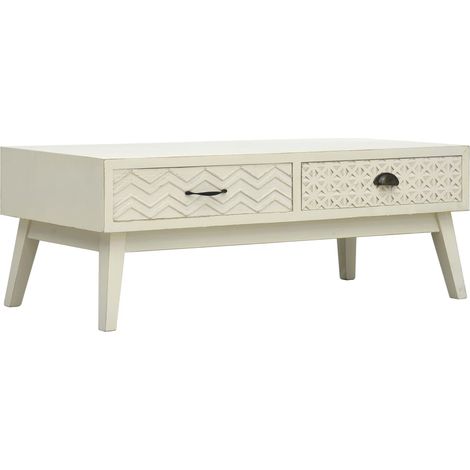 Mesa de centro de salón de diseño moderno con 2 cajones tallados 110 x 50 x 40 cm MDF gris DEC037318