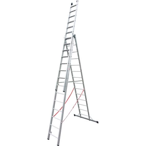 Euroline Premium 30777 Stufen Mehrzweckleiter mit Wandlaufrollen 3-teilig 3x14 Stufen
