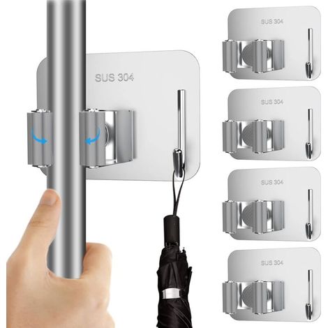 Pcs Broom Holder Wall Mounted Tool Holder Self-Adhesive Broom Mop Holder Wall Mount for Kitchen Garden Balcony Gray