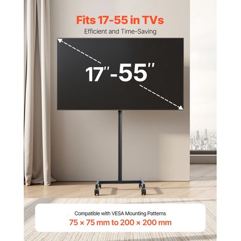 Support TV roulant sur pied pour écran 17-55 pouces, chariot TV mobile pivot 90° portrait/paysage, pied TV portable à roulettes jusqu'à 20 kg, VESA 200x200, salon chambre bureau (1/5)