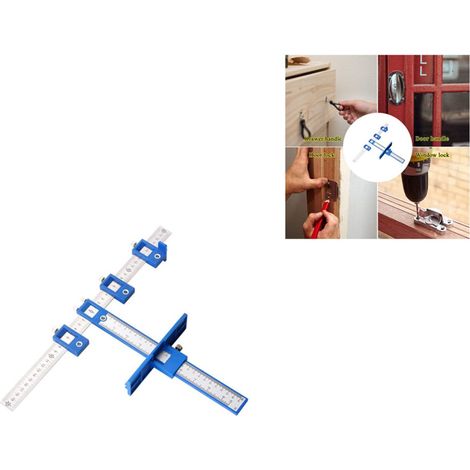 Guide de perçage - gabarit de perçage, accessoire de perceuse, bleu, pour menuiserie, charnières d'armoire et plaques de fixation (1/4)