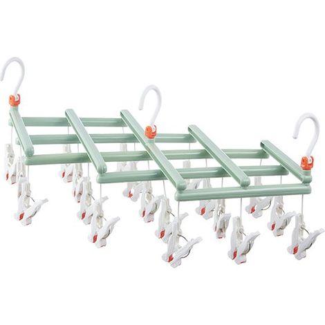 Pratico appendiabiti pieghevole con clip, 19 clip, verde