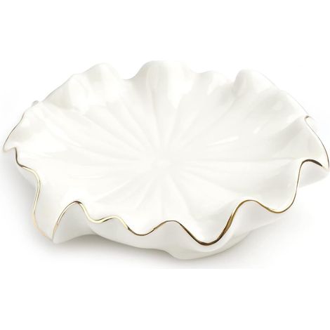 Porte-savon en céramique dorée en forme de feuille de lotus, avec égouttoir intégré, idéal pour l'évier de la cuisine, la salle de bain et la douche. Parfait pour la cuisine, la salle de bain et la do