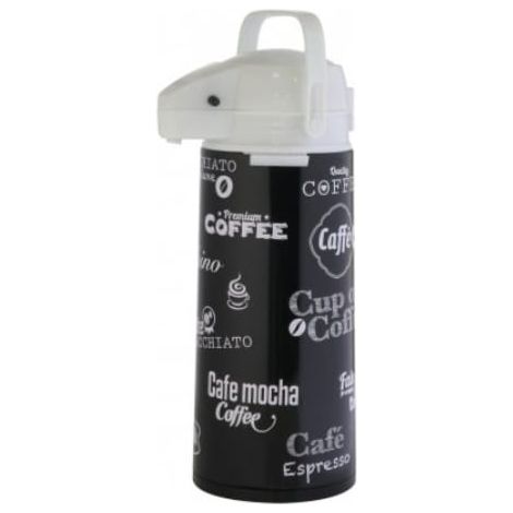 Thermos da conferenza con pompa, inserto in vetro, corpo in acciaio inox, 1,9 l, modello 1, scritte Caffè Espresso Latte Macchiato, nero (1/4)