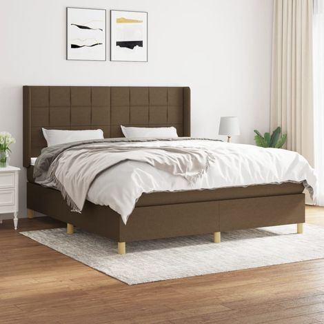 Cama box spring con colchón tela marrón oscuro 160x200 cm vidaXL (1/5)