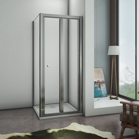 Box Docica Angolare Porta Scorrevole a Soffietto Vetro Temperato Trasparente Telaio Cromo Lucido 80x90x185 cm (1/5)