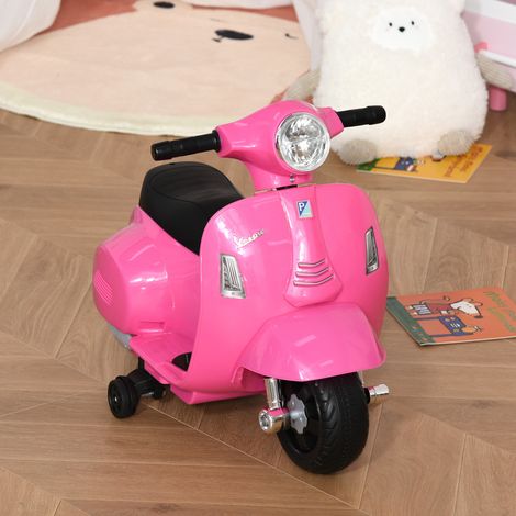 Vespa elettrica per bambini dai 18 ai 36 mesi, moto a batteria da 6V con faro, clacson e 4 ruote, 66,5x38x52 cm, rosa