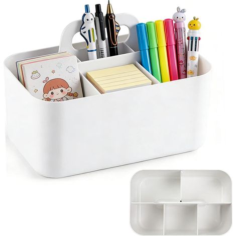 Caja de almacenamiento de escritorio blanca de 5 compartimentos, estante de almacenamiento independiente, organizador DIY, organizador de papelería (1/5)