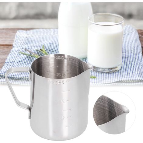 Tasse à latte art en acier inoxydable estampé, mousseur à lait fantaisie, pichet à cappuccino et latte art, verre doseur, cafetière à bec verseur pour latte art, 350 ml (1/5)