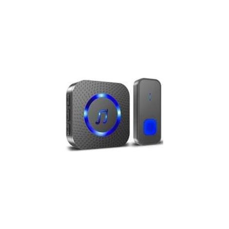 Sonnette sans Fil, 400M Sonnette de Porte IP55 Étanche Carillon Electronique, Kit de Carillon avec Récepteurs Enfichables pour la Maison, 55 Mélodies au 5 Niveaux Volumes, LED Bleu Noir