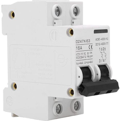 Leitungsschutzschalter 16 A 400 V DC/AC, 2-polig, 4000 A Abschaltvermögen, kleine Leitungsschutzschalter geeignet für Photovoltaikanlagen, 35 mm DIN-Schienenmontage