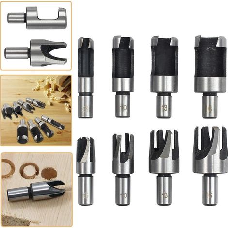 Tourillon Bois 8PCS HSS Foret Bois Fraise à Bouchonner,Fraise à Bouchonner Bois Mèche à Bouchon Bois Foret à Faire Cheville Outil de Coupe pour Faire une Bois Bouchon Cheville (1/4)