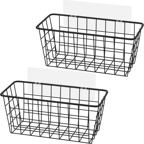 Panier de rangement, paniers muraux adhésifs suspendus, organisateur pour porte de placard de cuisine (lot de 2) – sans perçage s'accroche aux portes de placards-manger et gain de place (1/5)