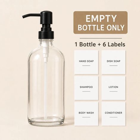 Distributeur de savon liquide en verre transparent de 500 ml (1 pièce) avec pompe en acier inoxydable, flacons pour savon liquide pour les mains et liquide vaisselle, idéal pour la salle de bain, la c (1/5)
