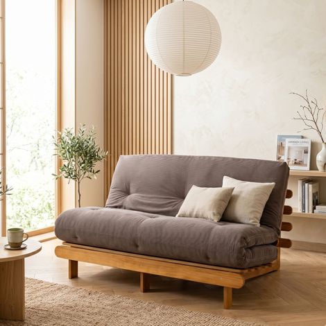 Ensemble structure et matelas futon 140x200 cm coton ferme velours côtelé chocolat Terre de Nuit (1/5)
