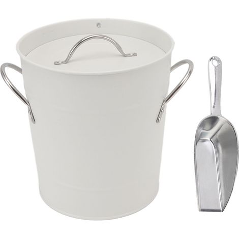 Seau à glace rond avec pelle à glace, en tôle galvanisée, bac à glace pour bière, idéal pour le bar et la maison (blanc).