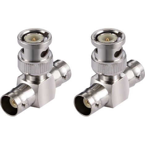 2 Pièces Adaptateurs BNC Mâle vers Double BNC Femelle Adaptateur Répartiteur de Prise en T à 3 Voies pour Antenne CB 4G Talkie-walkie CCTV Ham Radio HD Vidéo HDTV (1/4)