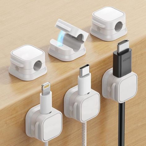 Set di 12 clip magnetiche quadrate compatibili con Xiaomi, con organizer per cavi per scrivania, sotto il tavolo, a casa, in ufficio, in auto, a parete o sul comodino. - AquaForge (1/5)