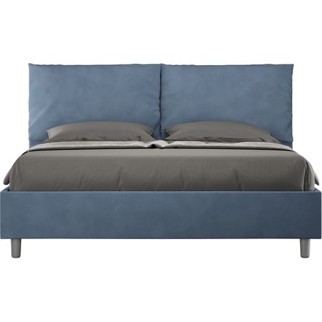 Letto matrimoniale e rete 160x200 in microfibra blu Antea (1/4)