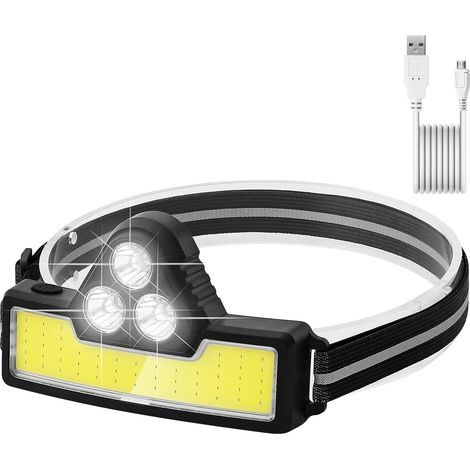 Rechargeable LED Headlamp COB Head Torch, 3 Light Modes, IPX4 Waterproof Head Torch for Cycling, Fishing, Running, Camping (1/5)