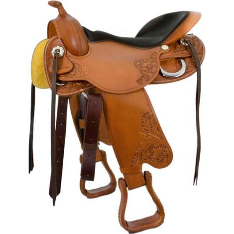 Sella treeless western in cuoio ingrassato Short Back Cow senza arcione: 15", Marrone scuro (1/2)