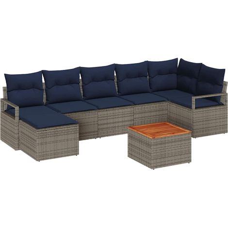 Garden Sofa Set with Cushion 8 pcs Grey Poly Rattan vidaXL