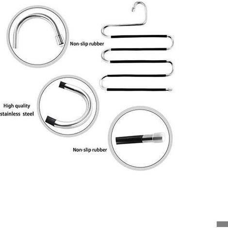 Online Store - Noir Lot de 4 cintres antidérapants en forme de S en acier inoxydable pour pantalons jeans, écharpes, pantalons à suspendre (1/4)