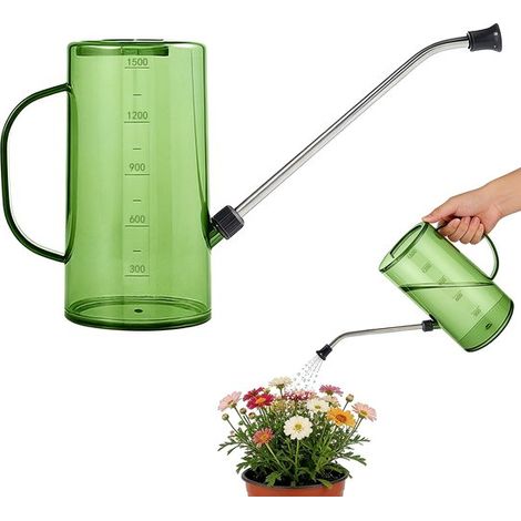 Regadera de 1000 ml，Diseño de boquilla larga，Adecuada para plantas de interior y exterior，suculentas y flores，Regadera con escala de medición (1/5)