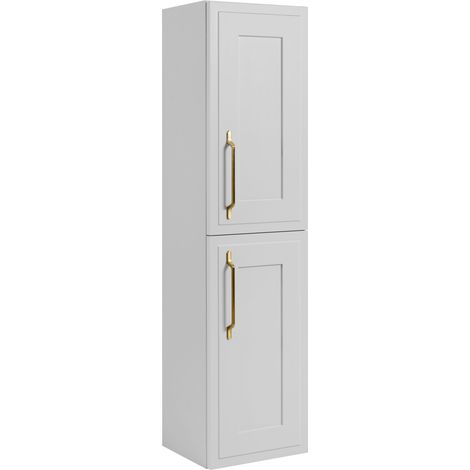 Furnidea - Meuble colonne suspendu de salle de bain CLASSIC blanc 35 x 136 cm - 2 portes, façades fraisées (1/5)