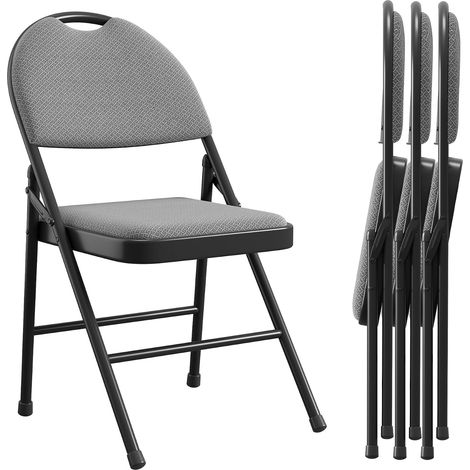 Lot de 4 chaises pliantes rembourrées gris foncé métalliques capacité 159 kg événements intérieurs extérieurs (1/5)