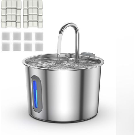 Fontaine a Eau Chat INOX: Fontaine à Eau pour Chat Automatique - 2,2L Distributeur Chien avec 8 Filtre + 8 éponge - Silencieux Fontaines Chats - Distributeur Eaus Chats avec Fenêtre de Niveau d'eau E (1/5)