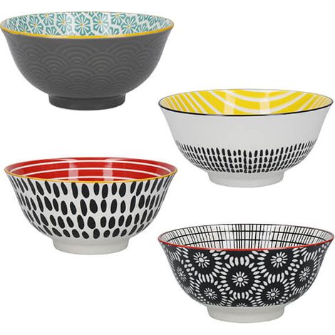 KitchenCraft Set of 4 Monochrome Design Ceramic Bowls (1/5)