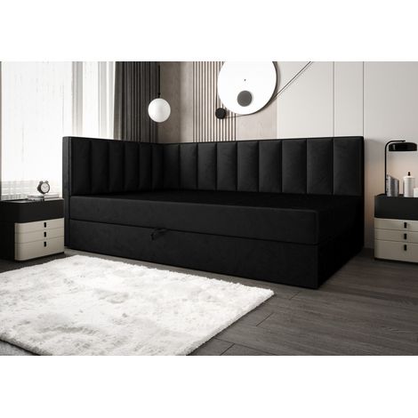 Lit Boxspring Adalle Vii - Noir - 120x200 Cm - Lit Simple - Chambre - Matelas À Ressorts Bonnell (1/5)