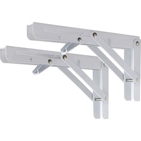 2PCS 10 Inch Blanc Équerre pliante 250mm, Support d' Étagères Pliants Mural en Acier laminé à froid, Equerre pour Etagere Murale,Métal Étagères Pliable Support en forme de L Charge Maximale 80kg (1/5)
