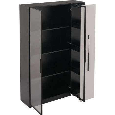 Mobile multifunzione con vetrina in vetro LED 110,5 x 35 x 160 cm bianco e nero in MDF
